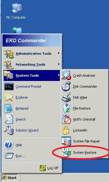 start -> System Tools -> System Restore