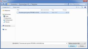 Открытие файла с настройками политики